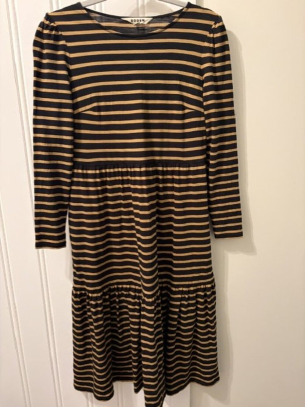 Boden Emma Gold Black Long Sleeve Tiered Jersey Dress Size 2P